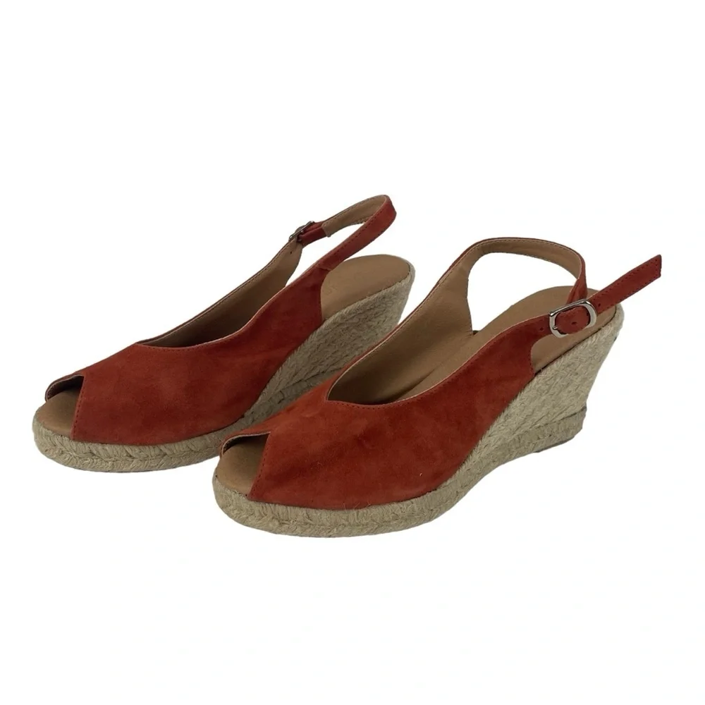 Paseart Spain Espadrilles‎ coral terracotta Suede Slingback Wedge Heel Size 38